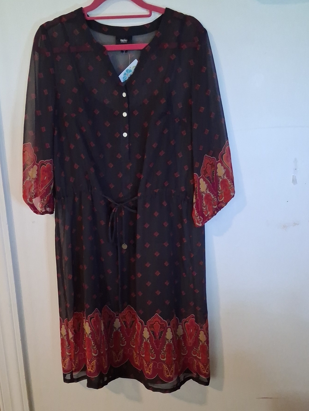 Mossimo Supply Co. Black Sheer Dress with Red and Gold Border